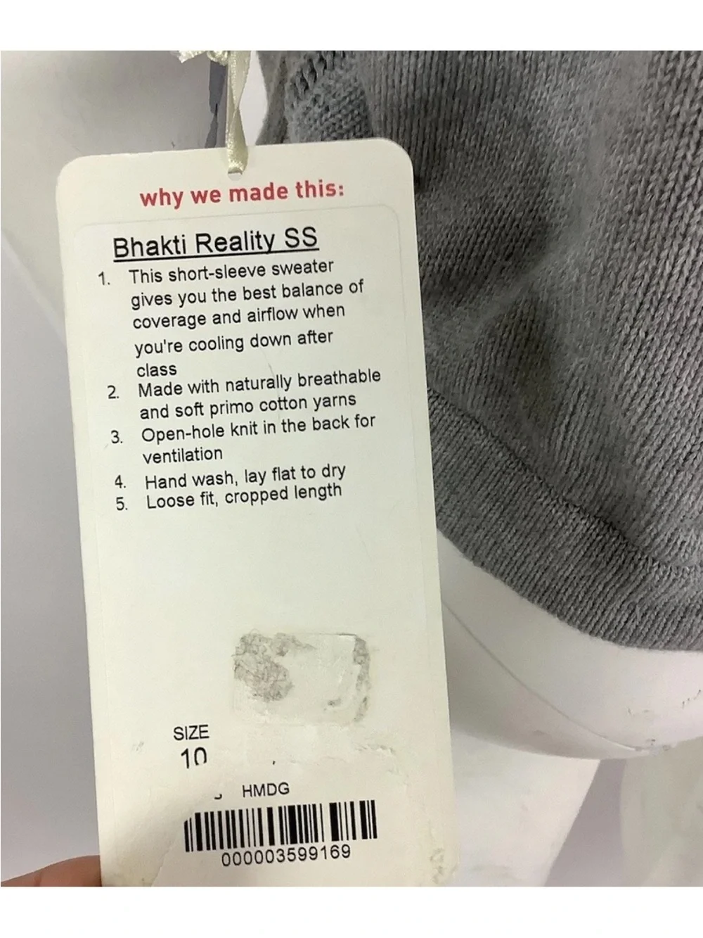 NWT Lululemon Sz 10 100% Cotton Bhakti Reality SS Dolman Sleeve Sweater Gray